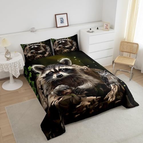 Feelyou Cute Raccoon Comforter Set Toddler Size 3 Pieces for Girls Boys
