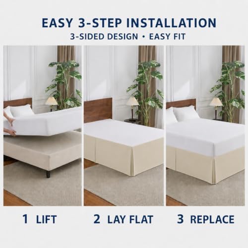 Cathay Home Double Brushed Microfiber Pleated Easy Fit Bed Skirt, Ultra Soft, Fade and Wrinkle Resistant - Cream, Full