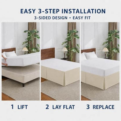 Cathay Home Double Brushed Microfiber Pleated Easy Fit Bed Skirt, Ultra Soft, Fade and Wrinkle Resistant - Cream, Full