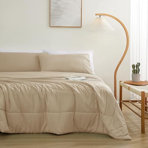 Zaizaihome Bamboo Viscose Comforter Set Twin Size 2 Pieces - Beige