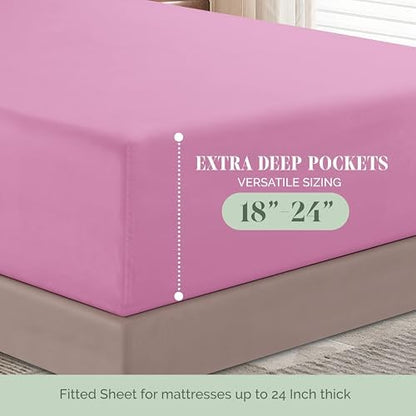 Elegant Comfort 4-Piece Bed Sheet Set - Luxury Bedding 1500 Premium Hotel Quality Microfiber, All Around Elastic 18-24 Inches Deep Fitted Sheet- Extra Deep Pocket Sheets, California King, Light Pink