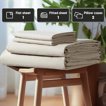 SONORO KATE 100% French Linen Queen Size Sheets Set,Extra Deep Pocket,4PC