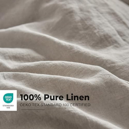 Simple&Opulence 100% French Linen Duvet Cover Set with Embroidered,3 Pcs Washed Soft Farmhouse Bedding Set with Button Closure,1 Comforter Cover and 2 Pillowshams(King,Grey)