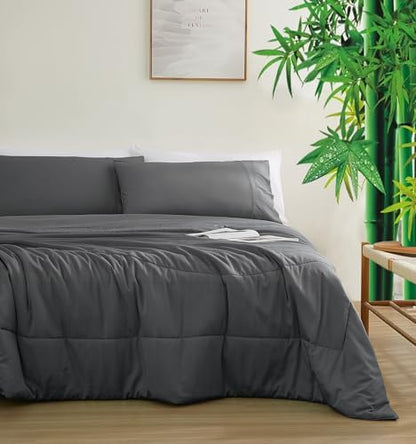 Zaizaihome Bamboo Viscose Comforter Set Twin Size 2 Pieces - Dark Grey