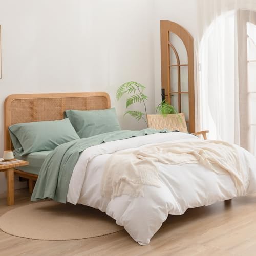 BESTOUCH Full Washed Cotton Linen Feel Sheet Set 4 Pcs Solid Green