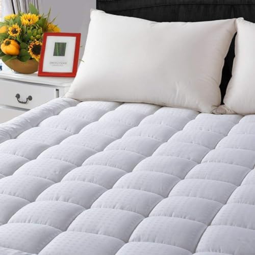 LEISURE TOWN Cotton Twin Mattress Pad Fitted Quilted Mattress Cover,White