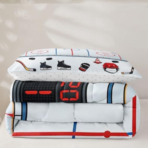 Castle Fairy Ice Hockey Rink Comforter Set Twin Size,Ice Skates Helmet Glove Bedding Sets 2Pcs for Kids Girls Boys Teens Room Decor,Cartoon Quilted Duvet Sport Theme Down Comforter,1 Pillowcase