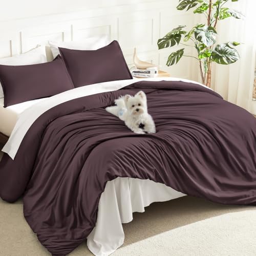 Litanika Plum Comforter Full Size, 3 Pieces Lightweight Solid Bed Set