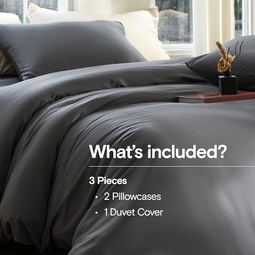 DOZ Duvet Cover Set, 100% Viscose derived from Bamboo, Organically Grown, Buttery Soft, Cooling Duvet Covers, High GSM, 1 Duvet Cover and 2 Pillowcases, 90"x90" (Storm, Full/Queen)