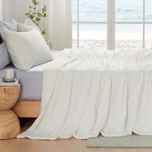 Cozy Bliss Cooling Comforter Twin Size, Cooling Blankets for Hot Sleepers and Night Sweats, Cream Summer Comforter for Twin Size Bed, Breathable Soft Lightweight Silk Smooth