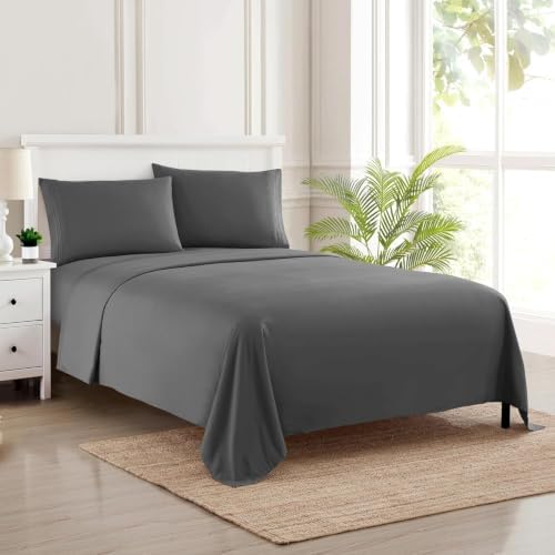 Full XL Sheet Set – Breathable Luxury Sheets, 5 Inches Longer Than Full for Extra-Long Mattresses – Full Elastic & Secure Corner Straps Built in – 1800 Supreme Collection Deep Pocket Bedding, Gray