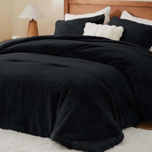 BEDELITE Faux Fur Twin Comforter Set Black,Warm Bedding with 1 Pillowcase