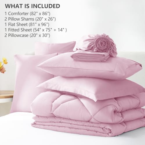 CozyLux Full Comforter Set 82"x86" Light Pink - 7 Piece Bed in a Bag