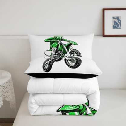 Feelyou Dirt Bike Bedding Set Kids Boys Girls Queen Size Racing Motocross Rider Comforter Set Teen Adult Ultra Soft Extreme Sports Comforter Motorcycle Racer Duvet Quilt Black and White Check Quilt