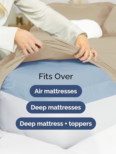 Extra Deep Split King Sheet Set - 5 Piece Breathable Cooling Sheets - Cream