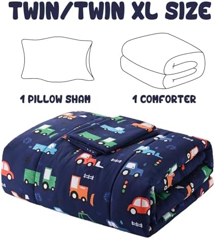 Yibeizi Car Kids Comforter Set for Boys Twin Navy Blue Bedding