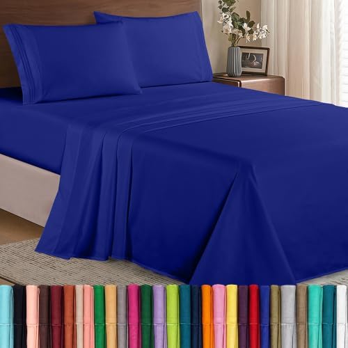 Elegant Comfort Luxury 1500 Premium Hotel Quality Microfiber 4-Piece Sheet Set - Wrinkle Resistant, All Around Elastic Fitted Sheet, Deep Pocket up to 16", California King, Royal Blue