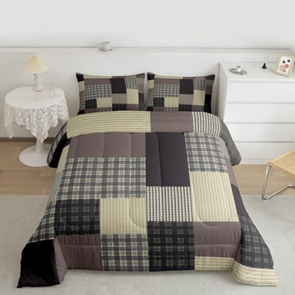 jejeloiu Plaid Comforter Set Toddler Size Farmhouse Patchwork Bedding Set for Kids Boys Girls Rustic Lodge Cabin Duvet Quilt Check Checkered Bedroom Decor Microfiber 2 Pcs with 1 Pillow Cases