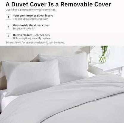California Design Den Luxury Queen Size Duvet Cover Set, Silver