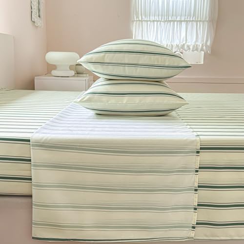 NSNLGSGC Sage Green Retro Striped Duvet Cover Set, King