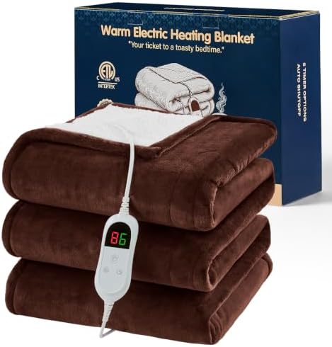 Heated Electric Blanket Size, Soft Heating Blanket,72" x 84", Coffee