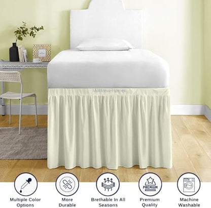 Mattress-Homes Ruffled Dorm Bed Skirt, Twin XL, 50-Inch Drop, Tailored with Split Corners, Ivory Dust Ruffle for Lofted College Beds, Twin Extra Long Dorm Bedding Essential