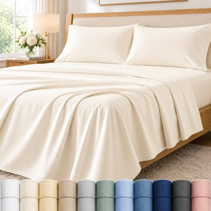 Queen Sheet Set, 400 Thread Count Luxury Cotton Queen Bed Sheets - Ivory