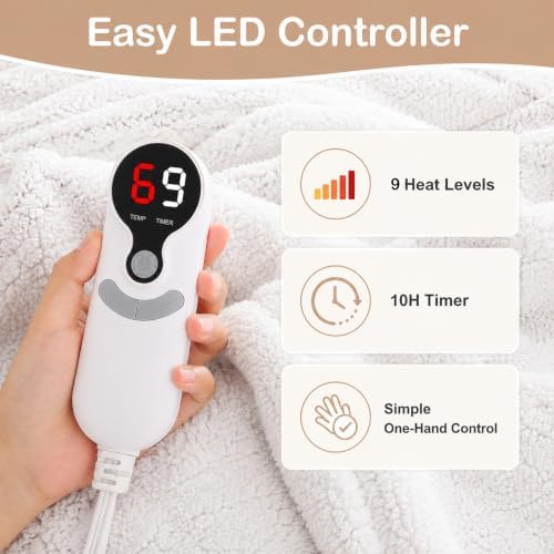 Eydna Electric Heated Blanket Full Size 72"×84" with 9 Heating Levels & 1-10Hs Auto Off，Double Sided Plush Sherpa, Energy Efficient, Machine Washable, Couch & Bed, Light Gradient Purple