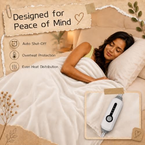 ReyyNio Electric Heated Blanket Full Size 72"x84", 10H Auto-Off, White