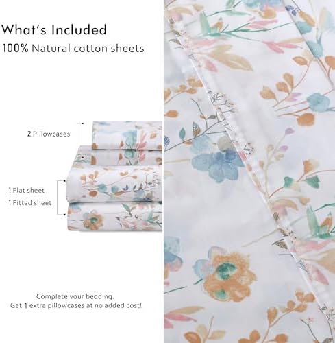 RUVANTI 100% Cotton Twin Sheets, Percale Weave Twin Sheet Set, Radiant