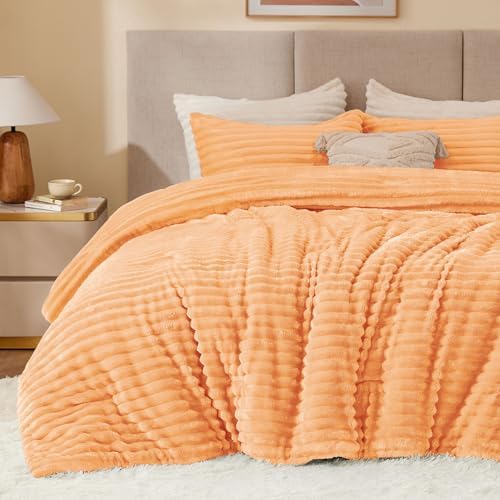 BEDELITE Fleece Full Comforter Set, Fluffy Bed Set, Coral