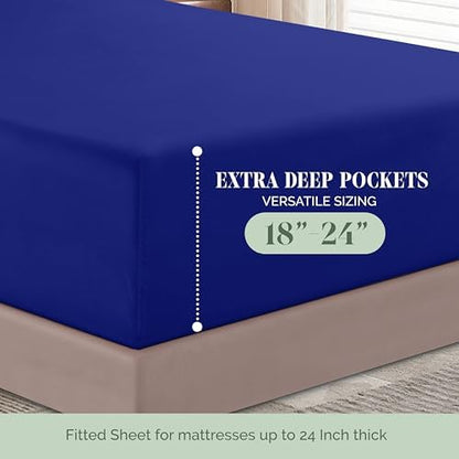 Elegant Comfort 4-Piece Bed Sheet Set - Luxury Bedding 1500 Premium Hotel Quality Microfiber, All Around Elastic 18-24 Inches Deep Fitted Sheet- Extra Deep Pocket Sheets, Queen, Imperial Blue
