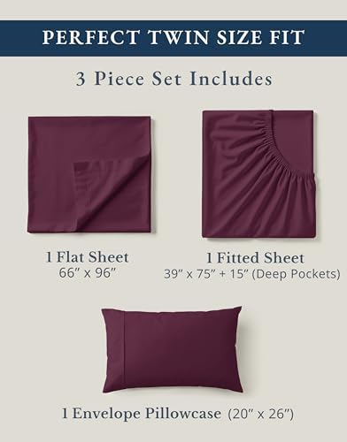 LANE LINEN Twin Sheets 100% Organic Cotton Soft 3pc Percale - Windsor Wine