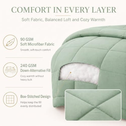 CozyLux Queen Comforter Set Sage Green - 7 Pieces Bed in a Bag