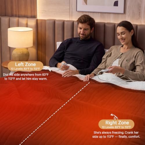Heated Electric Blanket Queen Size, Dual Control, 84" x 90", Coffee