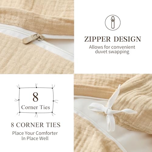 MEISHANG Muslin Duvet Cover Queen Size - 100% Organic Cotton