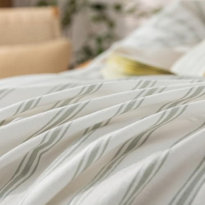BESTOUCH Striped Cotton Duvet Cover Set Linen Feel Alaska King