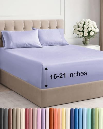 Extra Deep Pocket King Size Sheet Set - Breathable & Cooling - Lavender