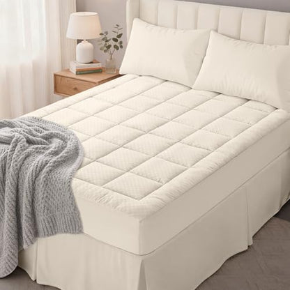 OLANLY Twin XL Quilted Mattress Pad, Down Alternative Fill, Ivory White