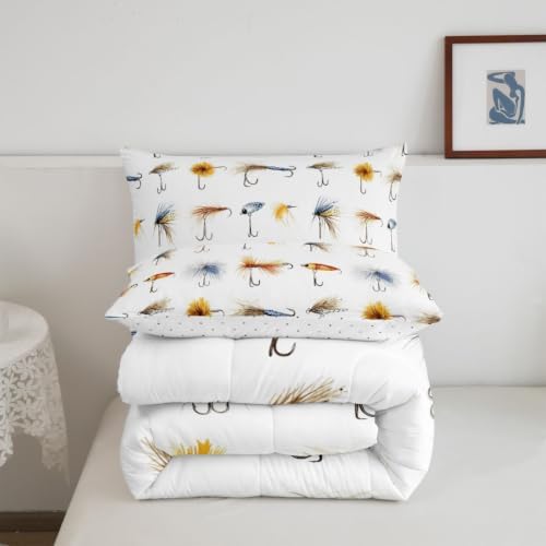 Homewish Colorful Fishhooks Bedding Comforter Set Queen Size for Boys Girls