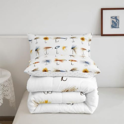 Homewish Colorful Fishhooks Bedding Comforter Set Queen Size for Boys Girls
