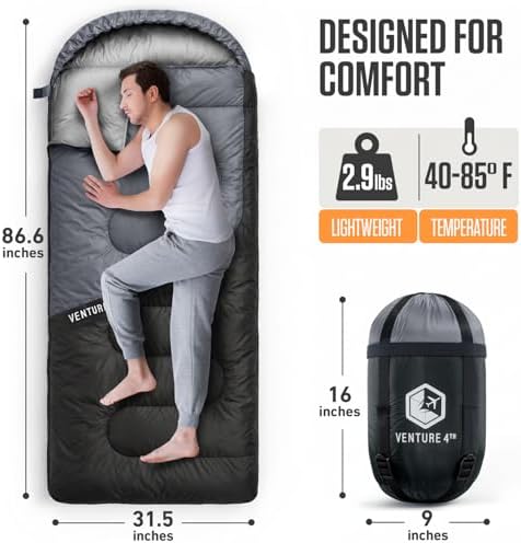 VENTURE 4TH Backpacking Sleeping Bag for Camping - Single, XXL & Double