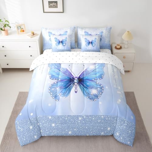 Feelyou Butterfly Twin Comforter Set with Sheets for Kids Boys Girls Dreamy