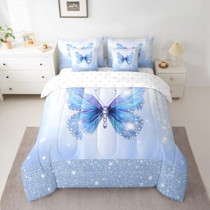 Feelyou Butterfly King Comforter Set with Sheets for Kids Boys Girls Dreamy