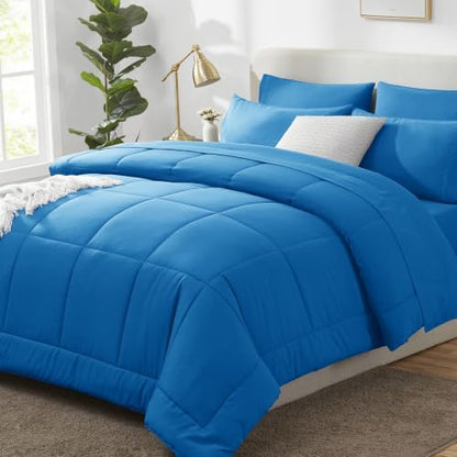 CozyLux Queen Comforter Set Royal Blue - 7 Pieces Bed in a Bag