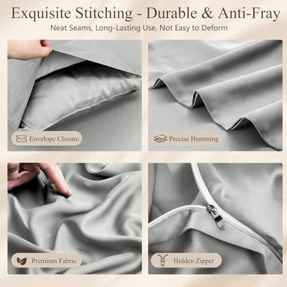 King Duvet Cover Set 3 Pieces, 100% Organic Viscose derived from Bamboo, Luxuriously Soft & Cooling, 1 Duvet Cover and 2 Pillowcases, 104" x 90"(King, Linen)