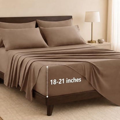 CozyLux Queen Sheet Set 6-Piece, 21-Inch Deep Pocket, Soft Brushed Feel