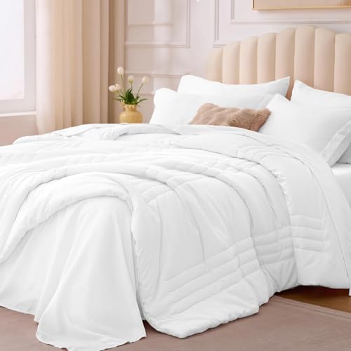 Full Size Comforter Sets White, 7 Pieces Bed in a Bag Bedding Set