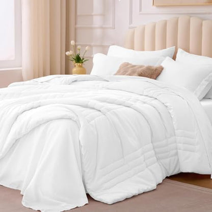 Full Size Comforter Sets White, 7 Pieces Bed in a Bag Bedding Set