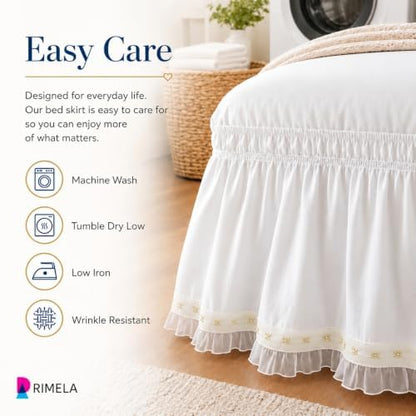 Lace Trim Bed Skirt Queen 15" Drop, Elastic Wrap Around Bedskirt